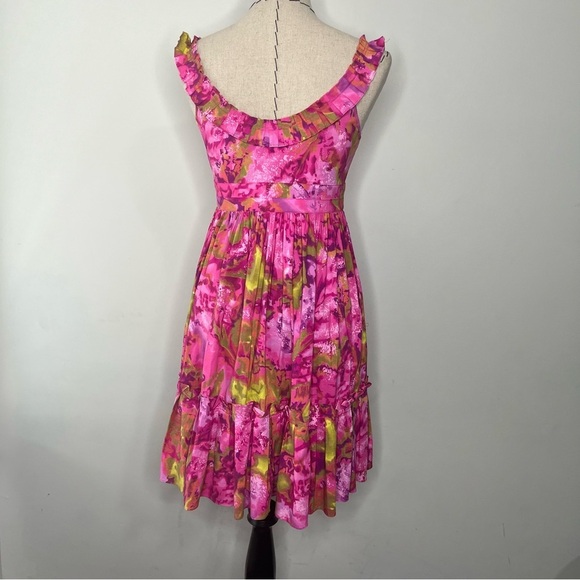 Maggy London Tie Dye Abstract Ruffle Pink 90s style Midi Dress sz 4 Nordstrom - Picture 5 of 8